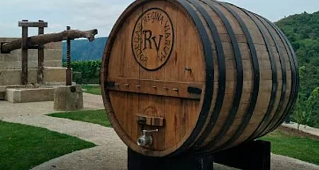 Wine barrel with a winery logo._195